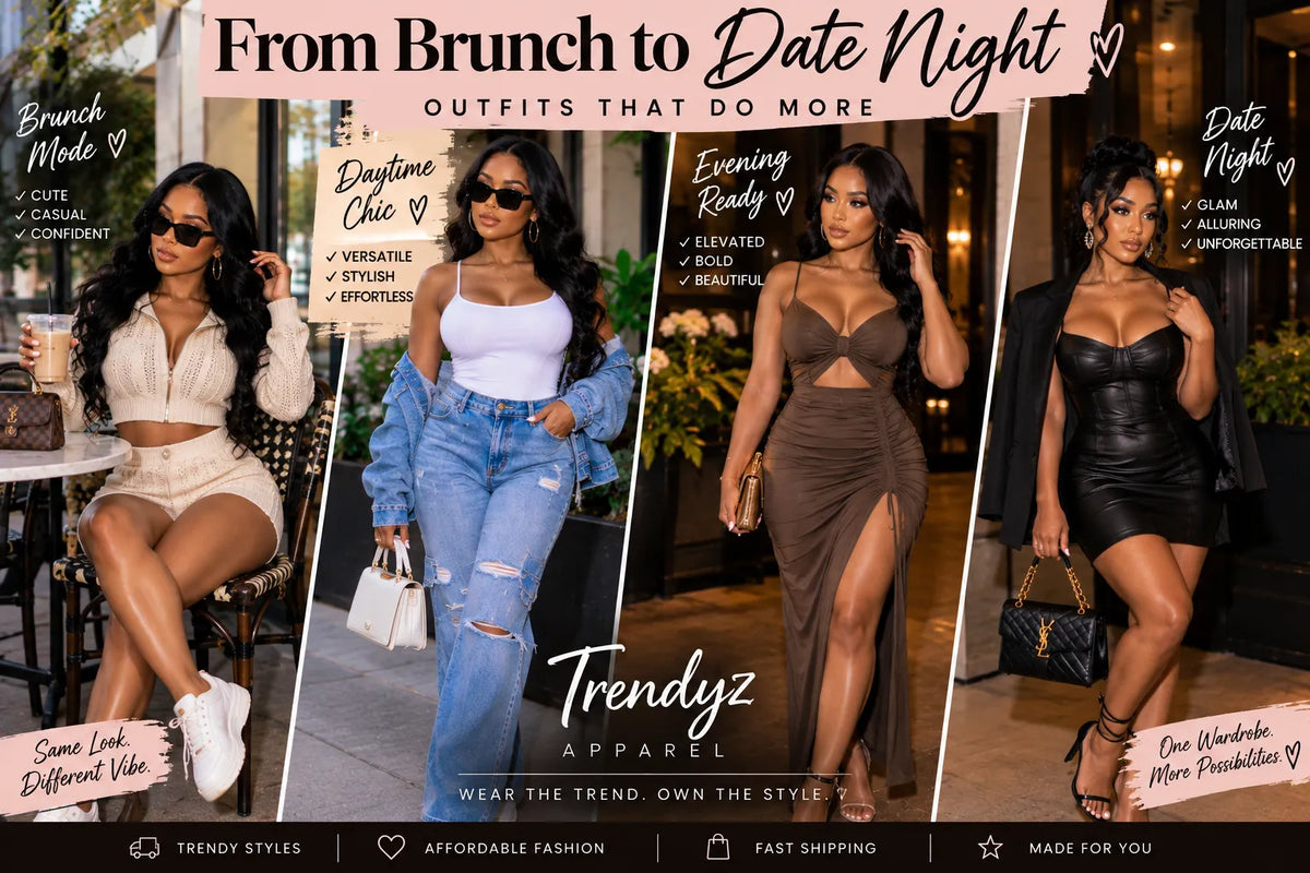 Versatile women’s outfits styled for brunch and date night from Trendyz Apparel