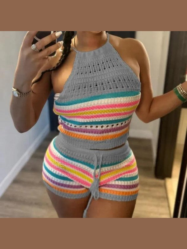 Striped Crochet Two-Piece Short Set image 3