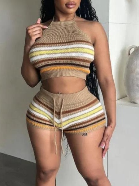 Striped Crochet Two-Piece Short Set image 6