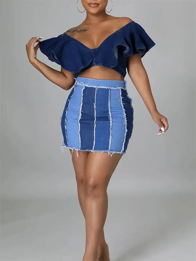 The Multi-Tone Denim Mini Skirt image 0