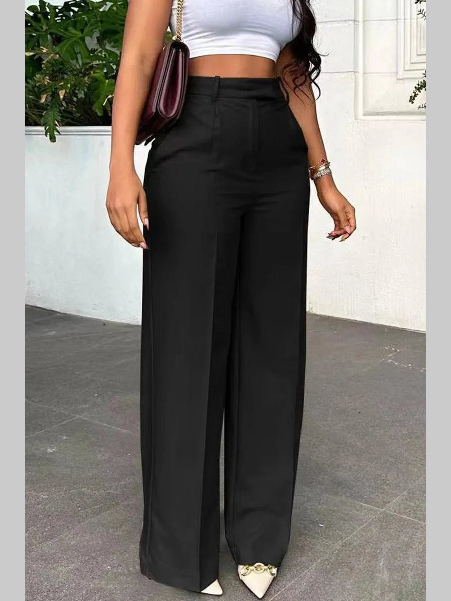 Women's black city chic wide leg trousers with high waist design