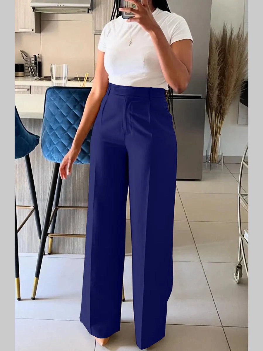 Women's blue city chic wide leg trousers with high waist design