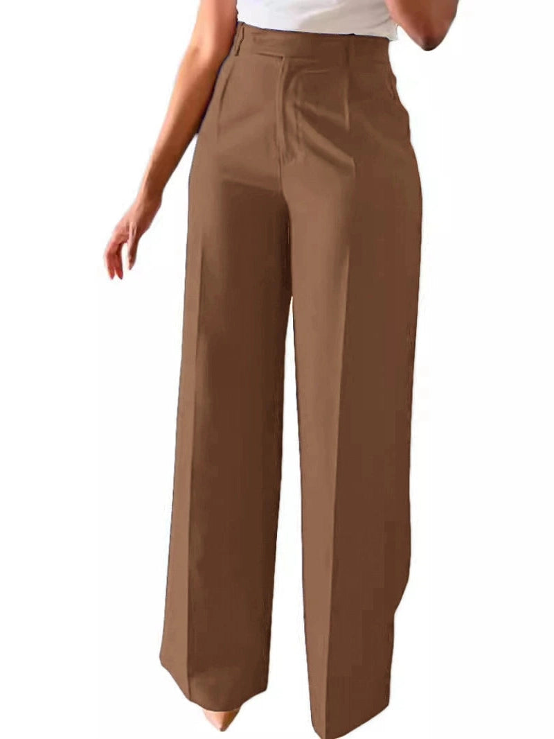 Women's brown city chic wide leg trousers with high waist design