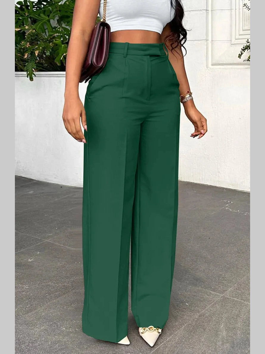 Women's green city chic wide leg trousers with high waist design