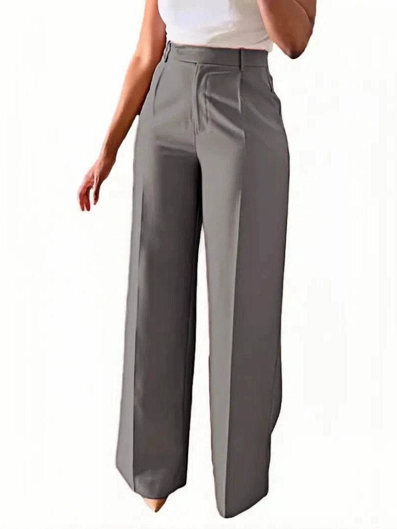 Women's grey city chic wide leg trousers with high waist design