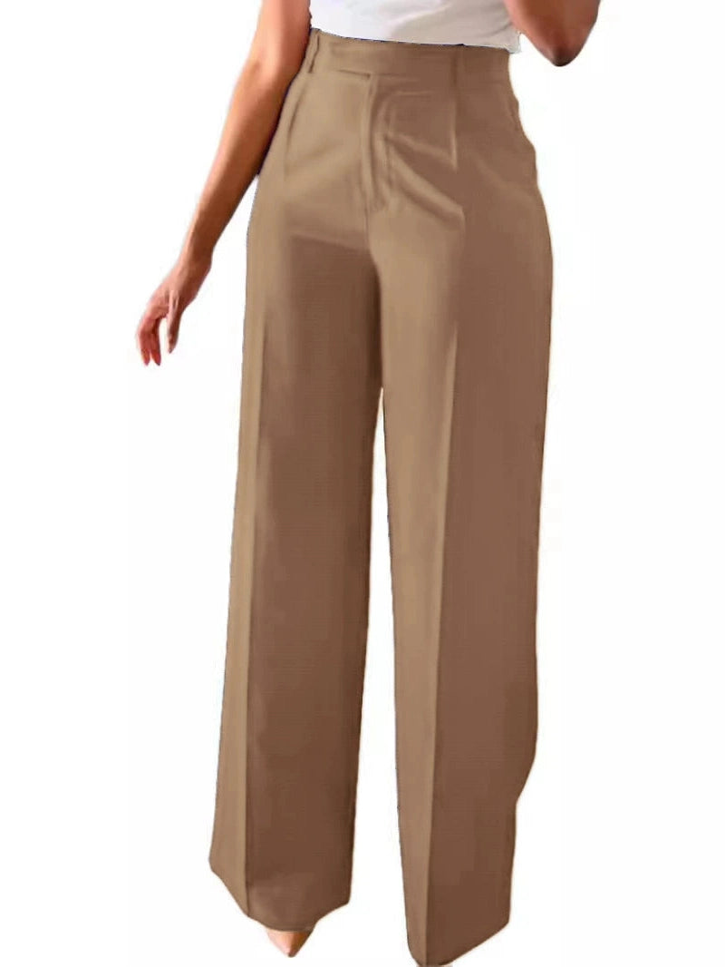 Women's khaki city chic wide leg trousers with high waist design