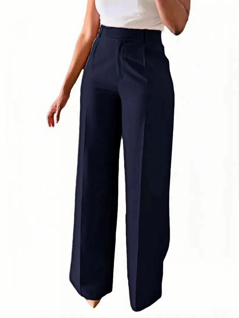 Women's navy blue city chic wide leg trousers with high waist design