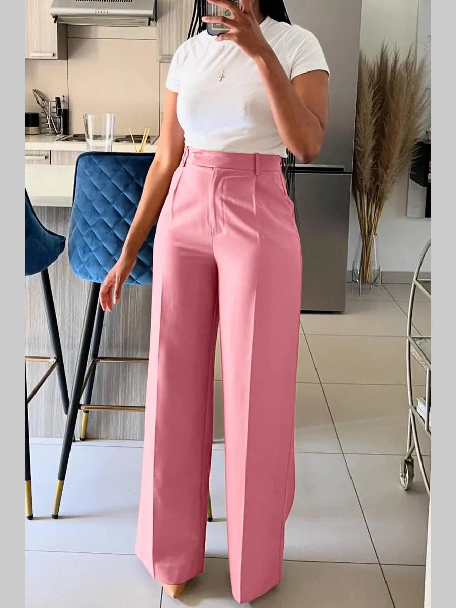 Women's pink city chic wide leg trousers with high waist design