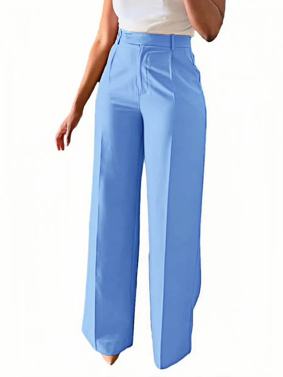 Women's sky blue city chic wide leg trousers with high waist design