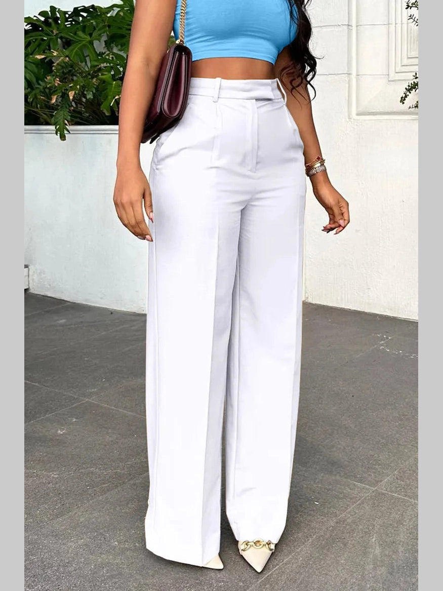 Women's white city chic wide leg trousers with high waist design