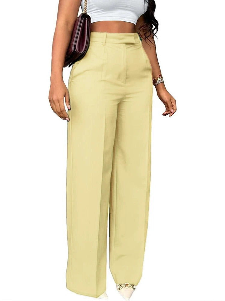 Women's yellow city chic wide leg trousers with high waist design