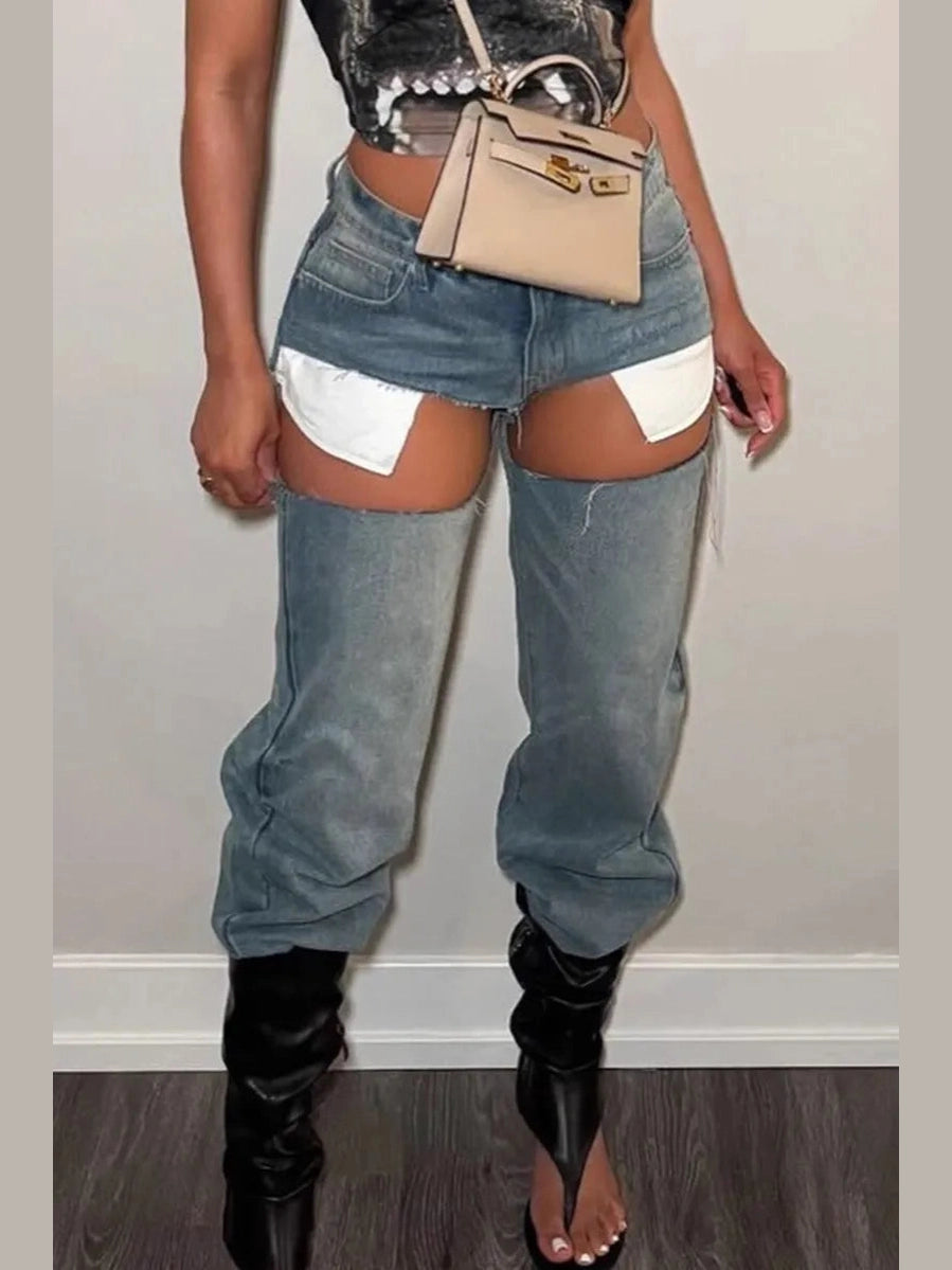 Exposed Edge Cutout Jeans