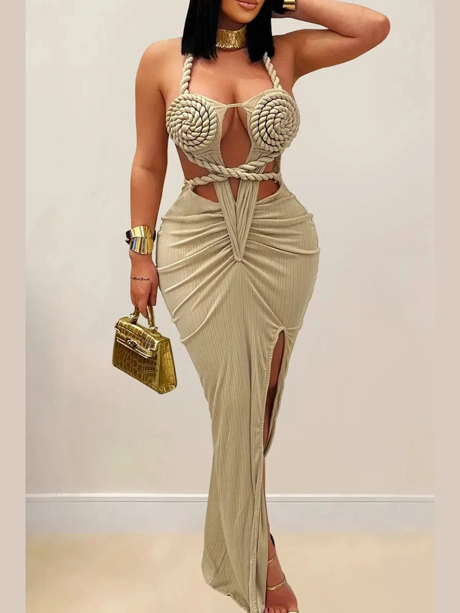 Women's twist maxi dress in khaki – Goddess style by Trendyz Apparel