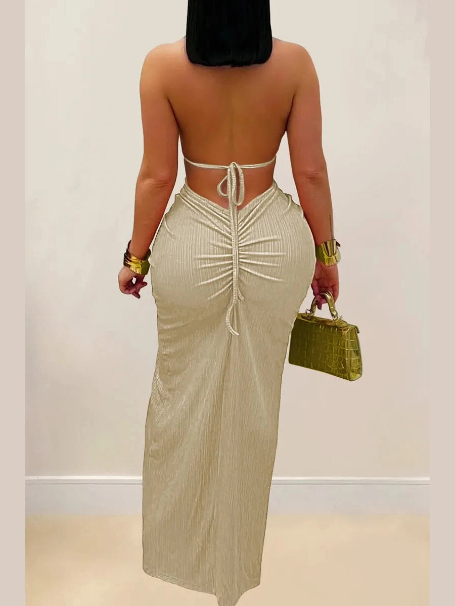 Women's twist maxi dress in khaki – Goddess style by Trendyz Apparel