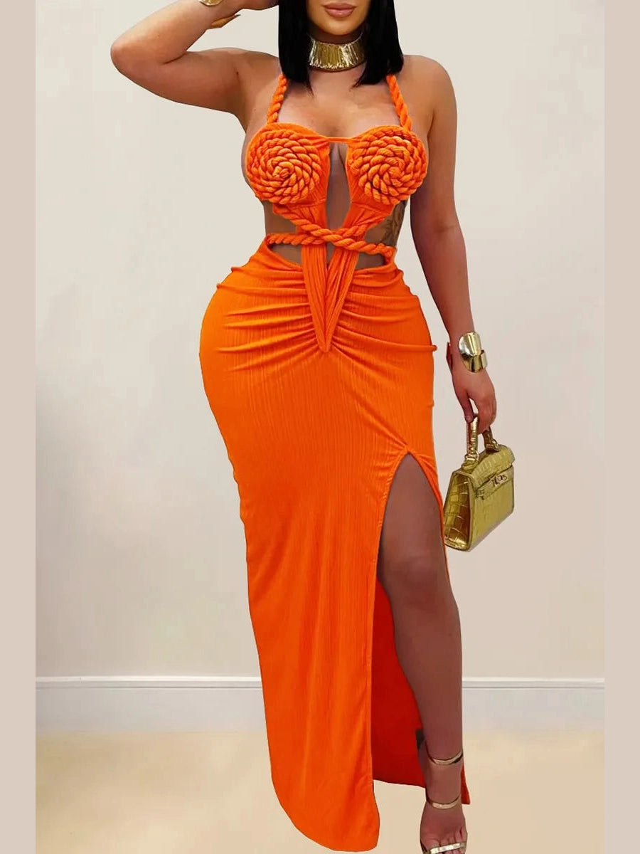 Women's twist maxi dress in orange – Goddess style by Trendyz Apparel