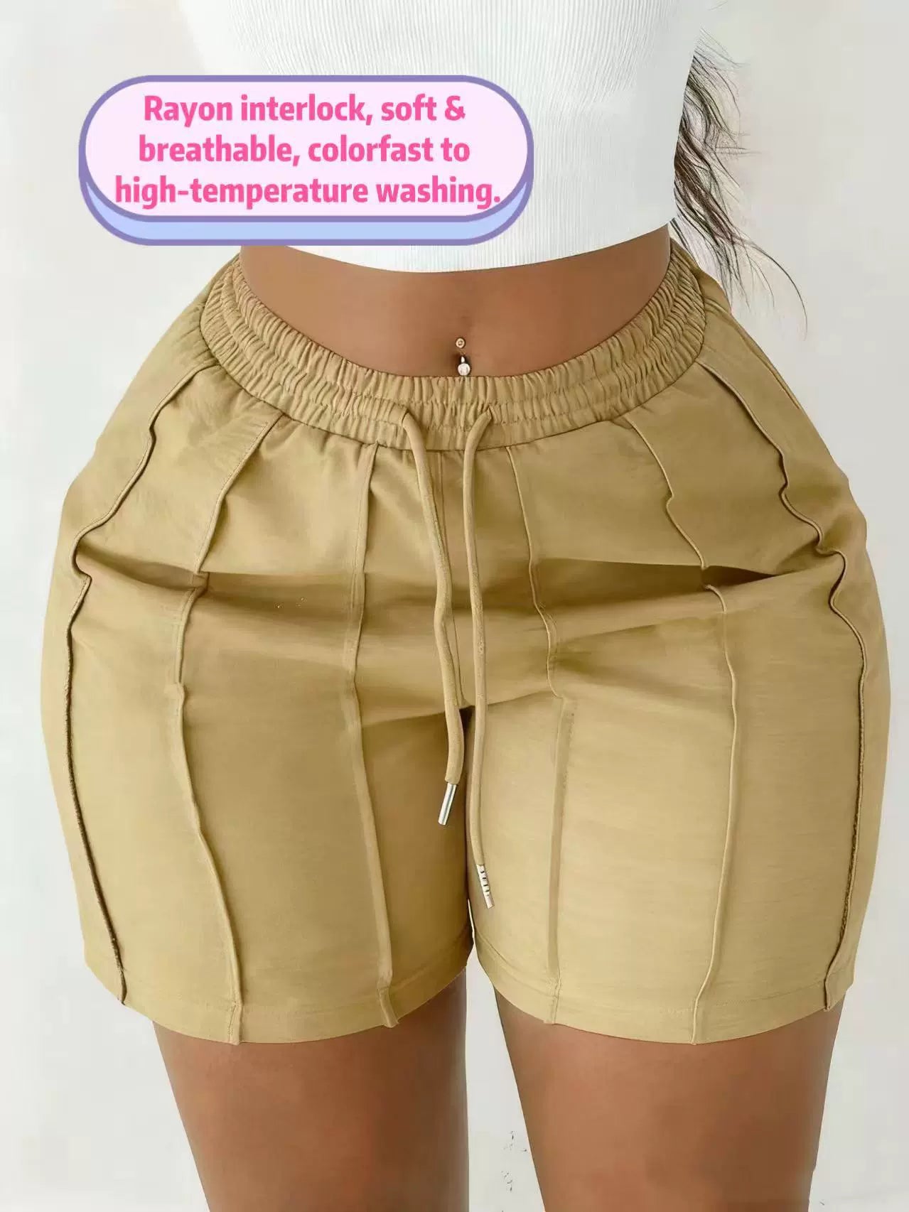 Women's khaki on the move pleated shorts with slim fit and textured pleated design.