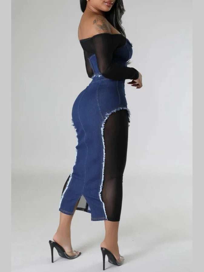 Side Glance Denim Skirt Set