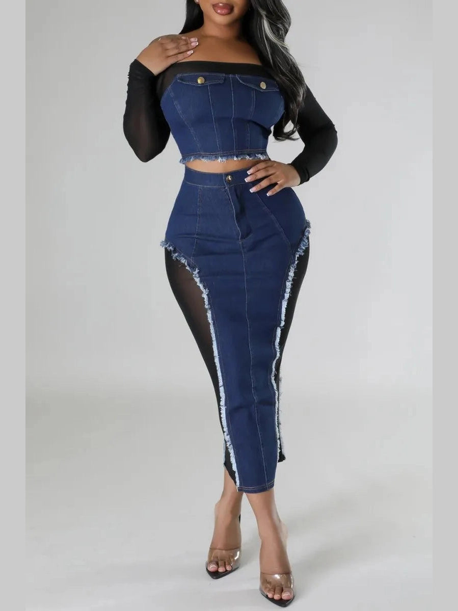 Side Glance Denim Skirt Set