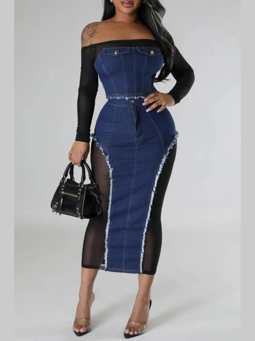 Side Glance Denim Skirt Set