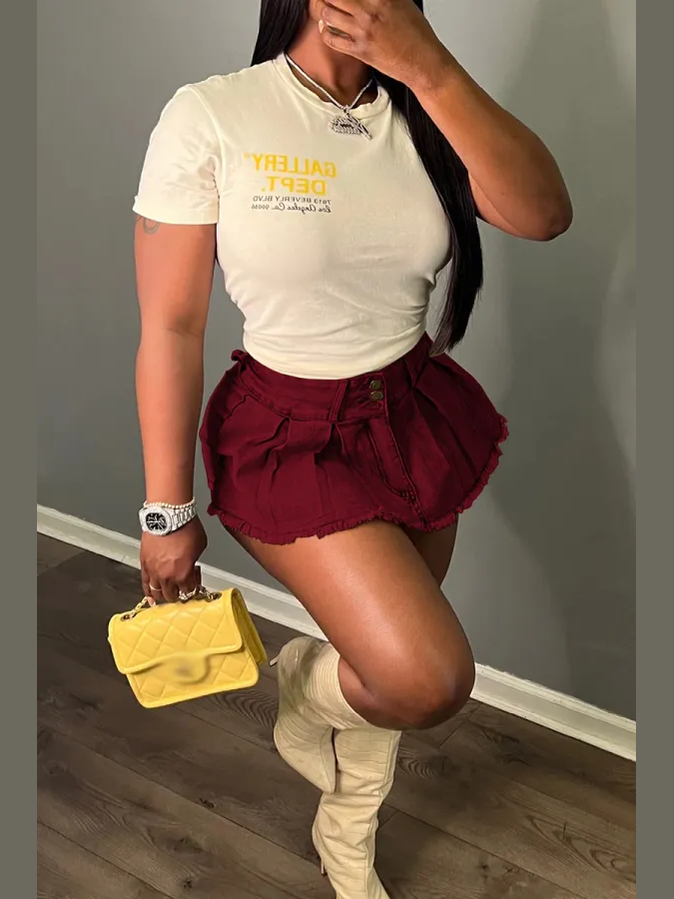 The Burgundy Button Mini Skort