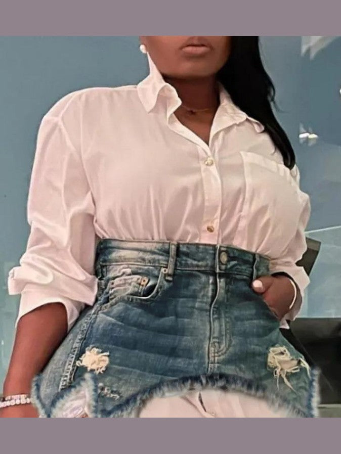 Women's white denim duo skirt set – two-piece style by Trendyz Apparel