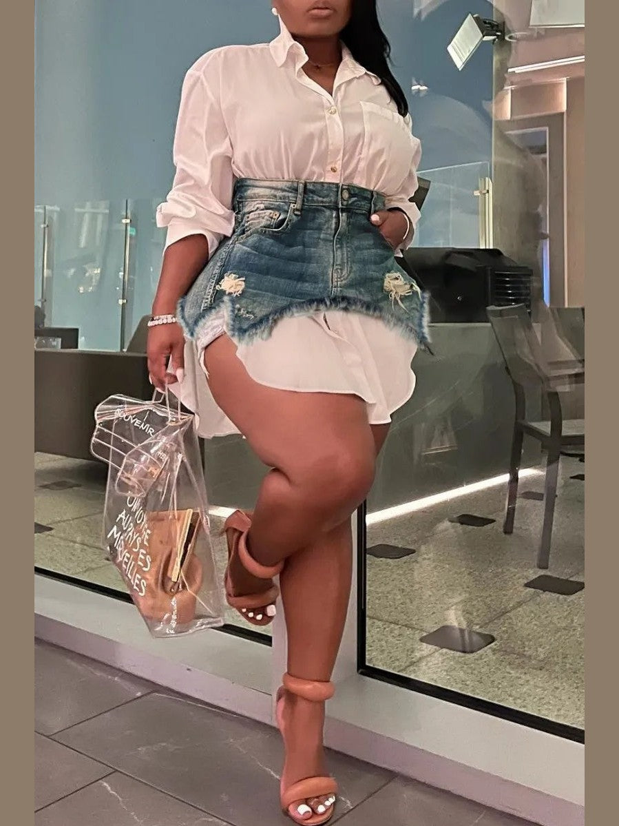 The Denim Duo Skirt Set