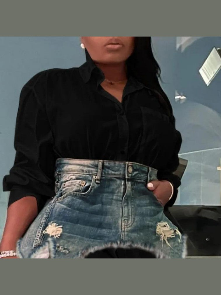 Women's black denim duo skirt set – two-piece style by Trendyz Apparel