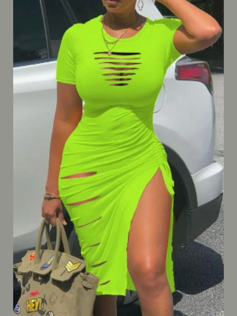 The Ruched & Ripped Midi Dress