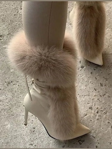 Valentina Fur-Trim High Heel Boots