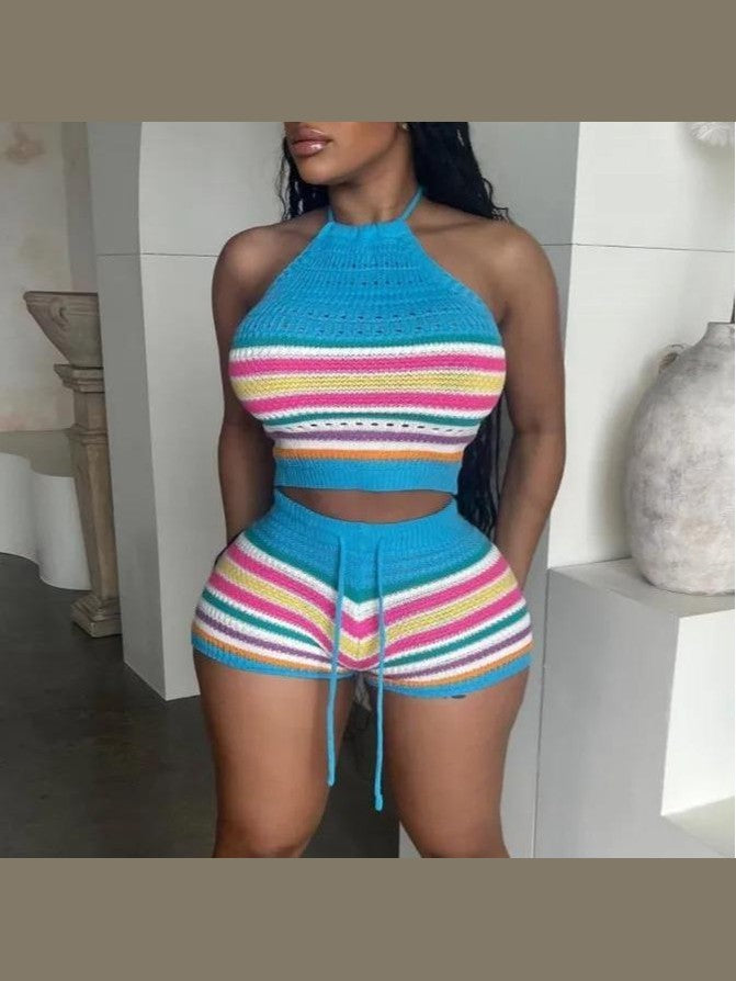 Striped Crochet Two-Piece Short Set image 4