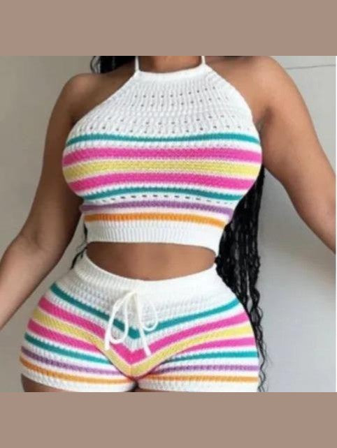 Striped Crochet Two-Piece Short Set image 2