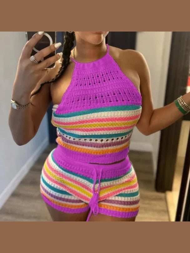 Striped Crochet Two-Piece Short Set image 9